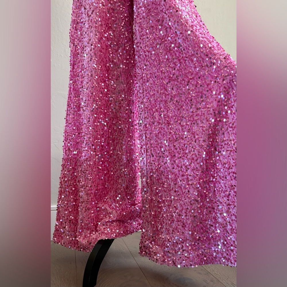 Pink Sequin Wide-Leg Pants - Picture 2 of 8